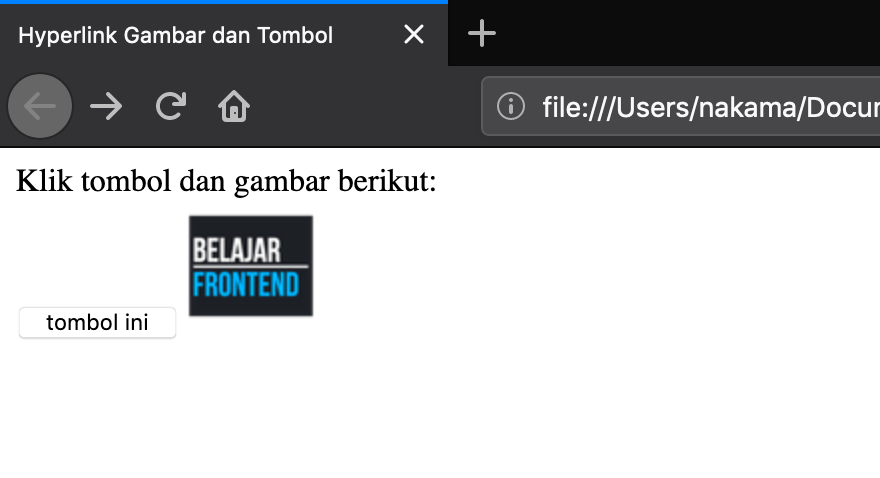 Hasil dari contoh kode tautan dengan tombol dan gambar